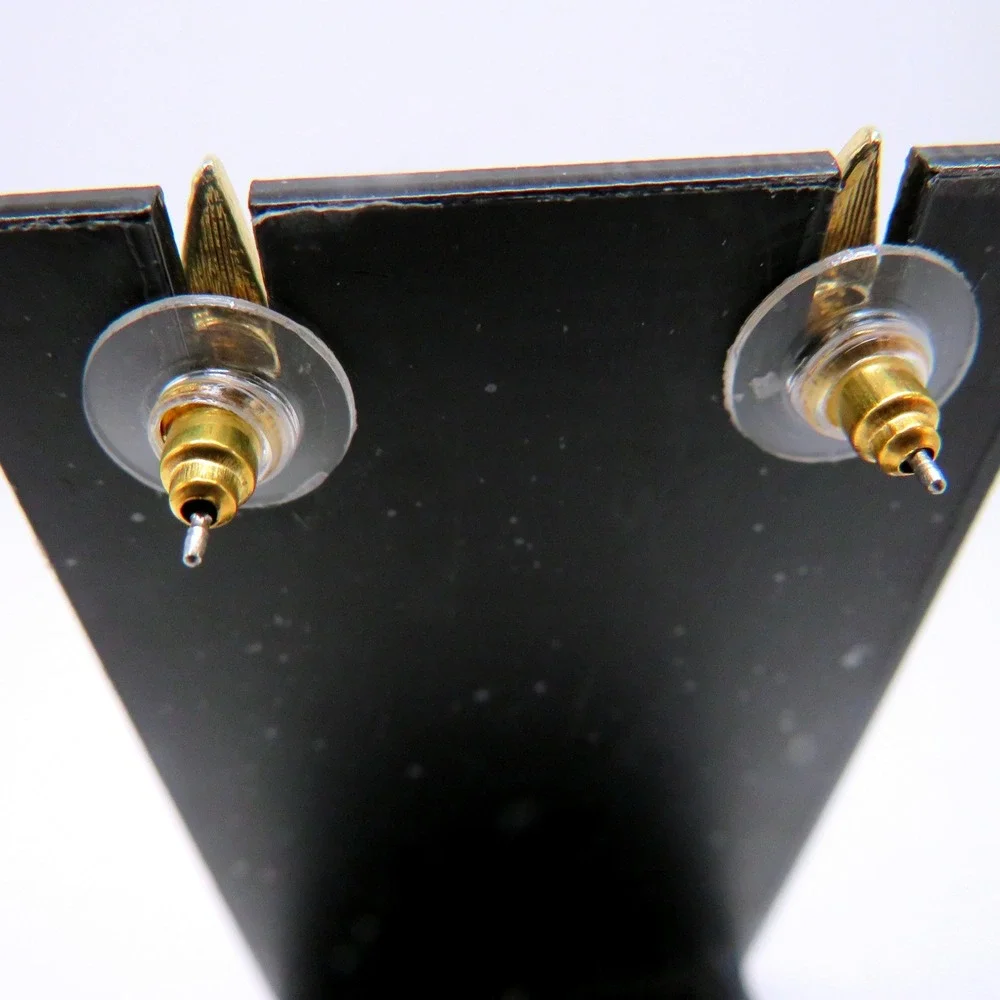 Rosecraft Vintage Gold Tone Black Enamel Leaf Drop Post Earrings Statement